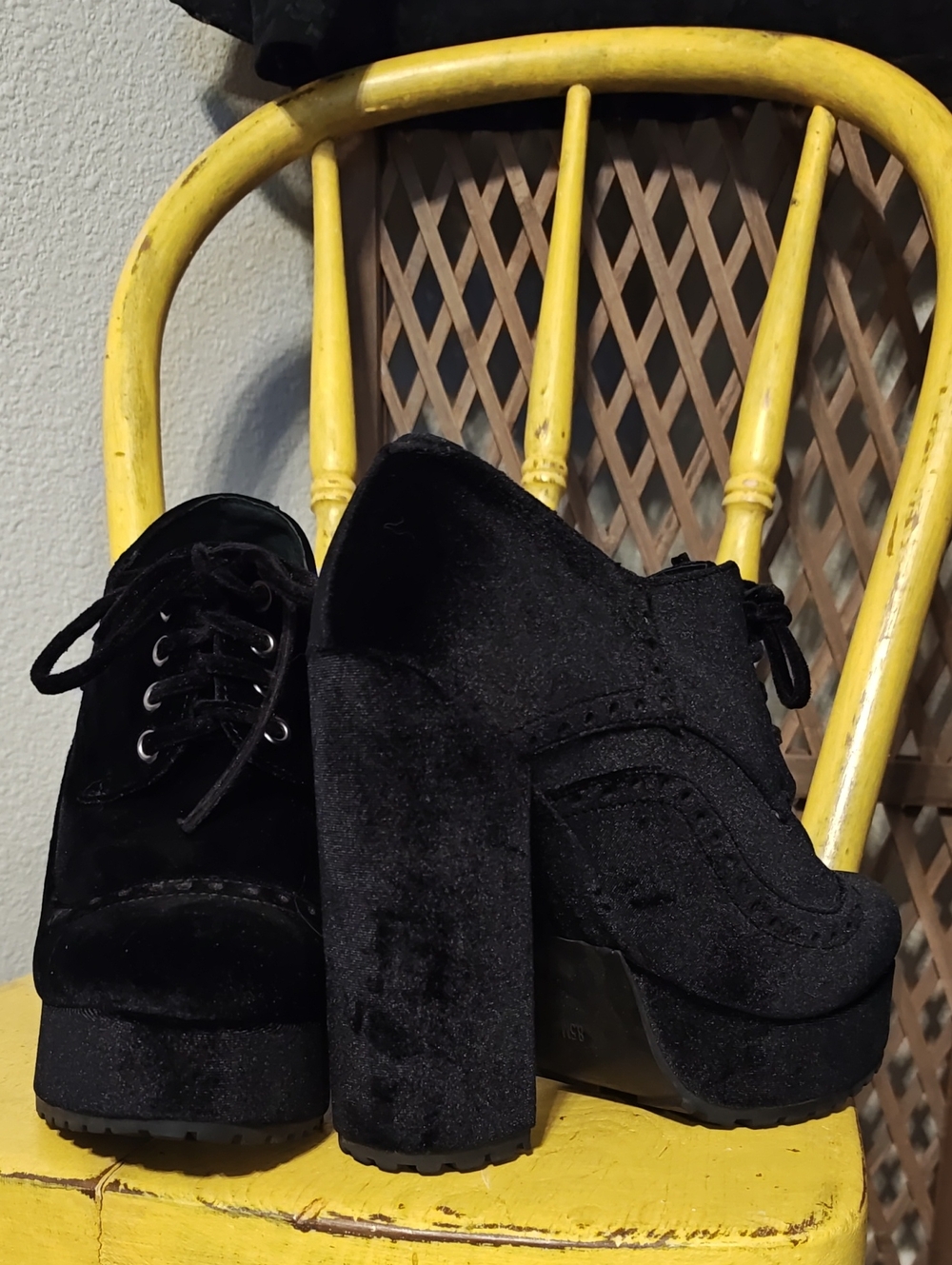 Jeffery Campbell Black Velvet Platform Lace-Up Chunky Heels